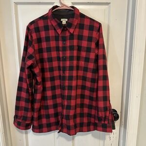 L.L. Bean Fleece Lined Flannel Shirt Sz  Medium Red & Black Buffalo Check 285013
